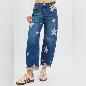 RISEN Mid Rise Ankle Length Barrel Jean - Star Print - Size 13/31 - NWT